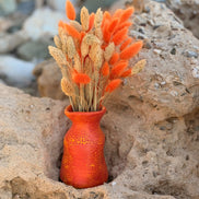 Petit Vase in Speckled Coral Red-Yellow with Dry Flowers