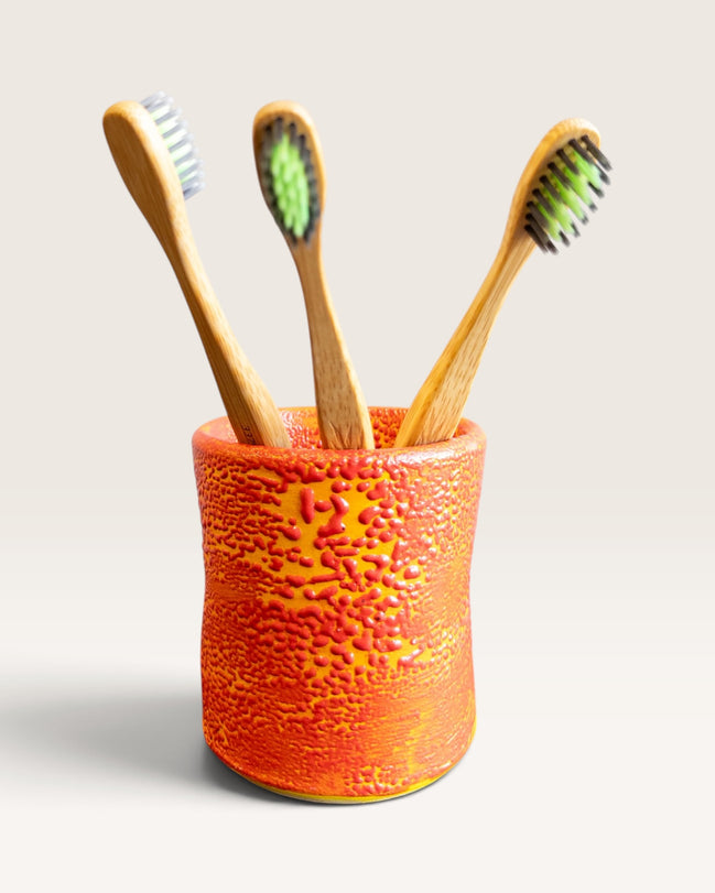 Toothbrush Holder in Speckled Coral Red-Yellow