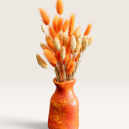 Petit Vase in Speckled Coral Red-Yellow with Dry Flowers