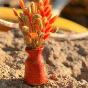 Petit Vase in Speckled Coral Red-Yellow with Dry Flowers
