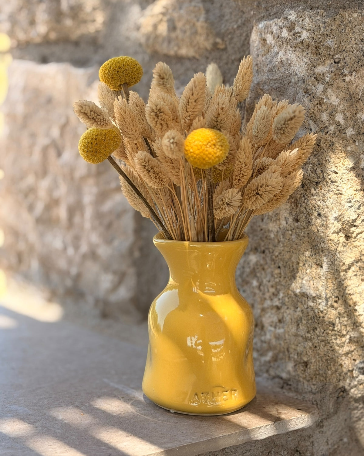 Petit Vase in Yellow with Dry Flowers