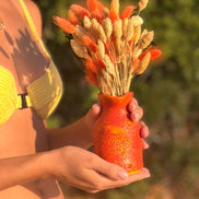 Petit Vase in Speckled Coral Red-Yellow with Dry Flowers