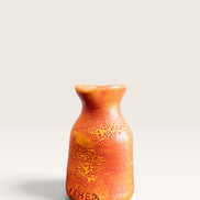 Petit Vase in Speckled Coral Red-Yellow with Dry Flowers