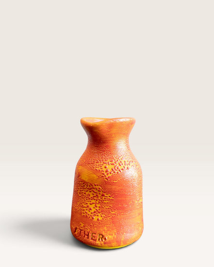 Petit Vase in Speckled Coral Red-Yellow with Dry Flowers