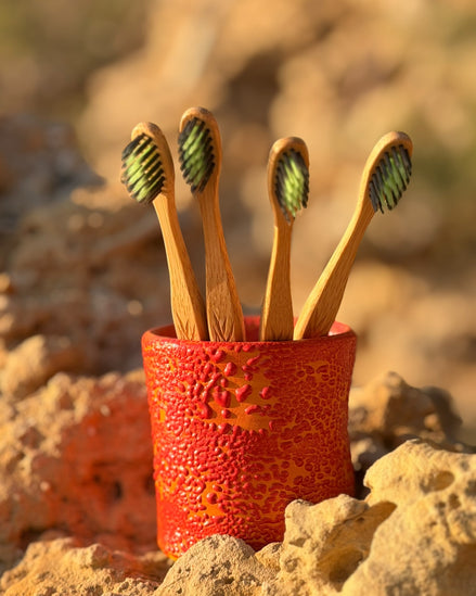 Toothbrush Holder in Speckled Coral Red-Yellow