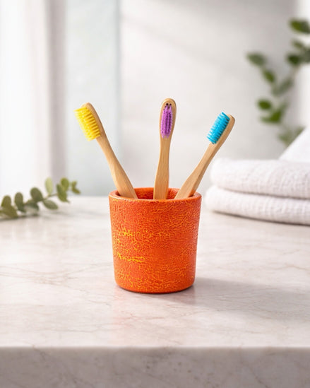 Toothbrush Holder in Speckled Coral Red-Yellow