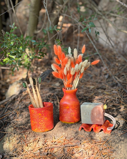 Ritual Set in Speckled Coral Red-Yellow