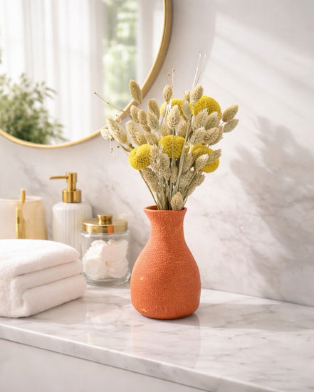 Petit Vase in Speckled Coral Red-Yellow with Dry Flowers