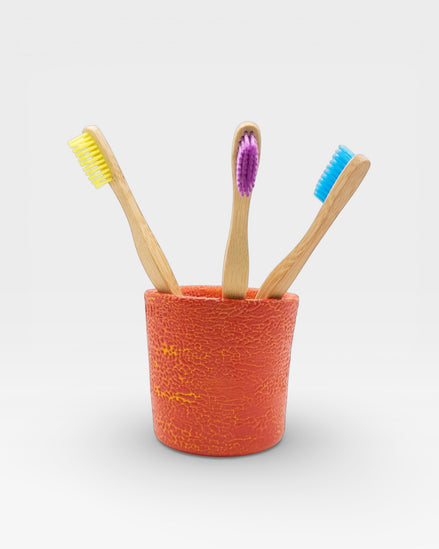 Toothbrush Holder in Speckled Coral Red-Yellow